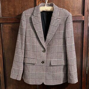 J CREW BOYFRIEND BLAZER IN BURGUNDY SHADOW HOUNDSTOOTH SIZE 8